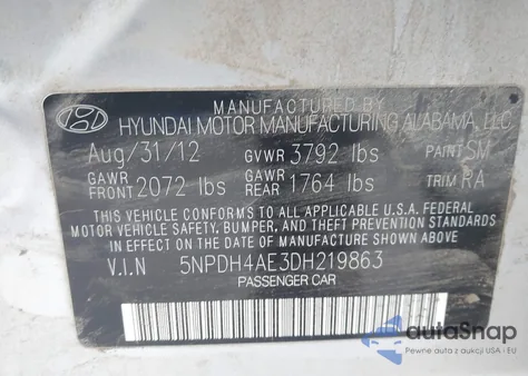 2013 Hyundai Elantra Gls/Limited из США, поврежденный, VIN 5NPDH4AE3DH219863